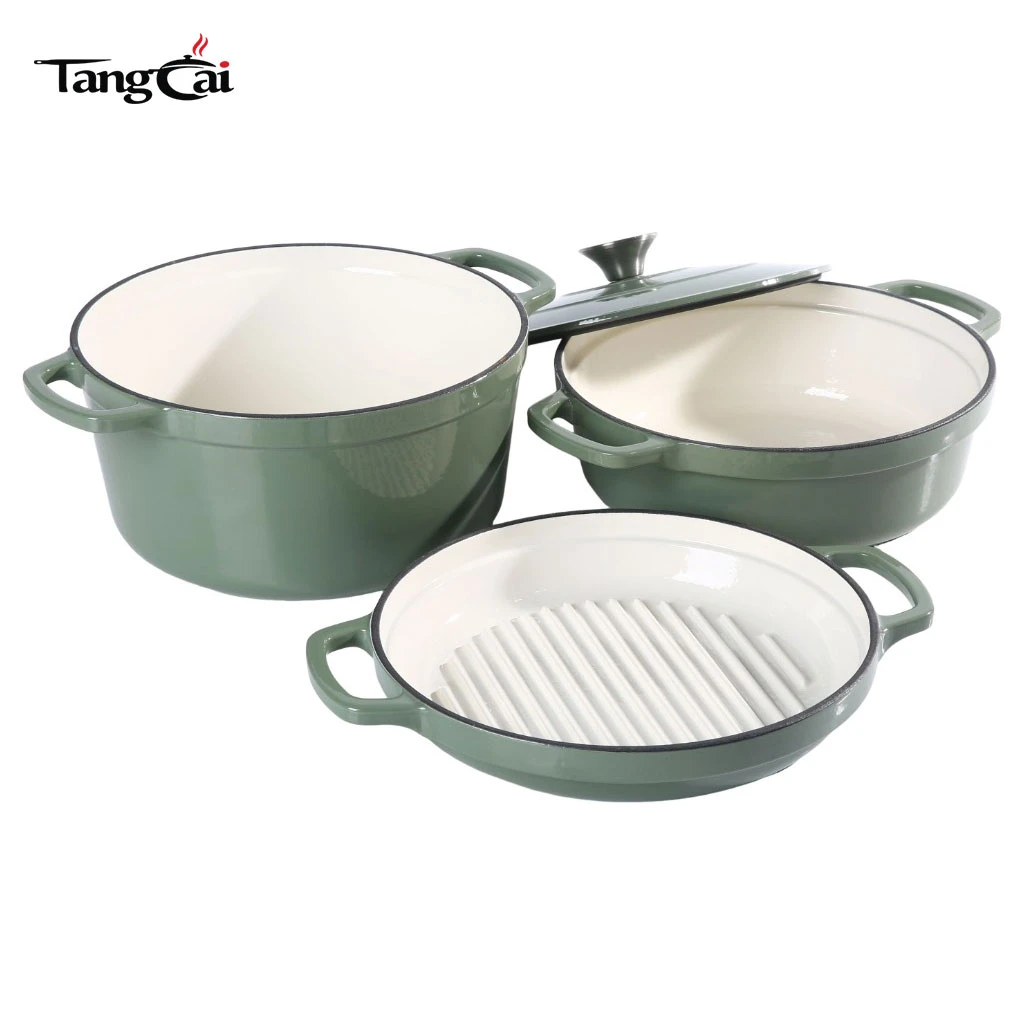 B2B Cookware Expert Offre sp&eacute;ciale batterie de cuisine empilable en &eacute;mail, casserole 3 en 1 de 5 QT avec couvercle, po&ecirc;le de 10&nbsp;pouces, po&ecirc;le &agrave; frire de 4 QT avec couvercle