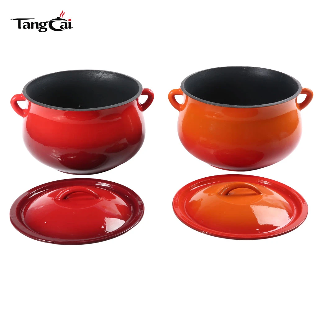 Pot &agrave; haricots en fonte &eacute;maill&eacute;e orange polyvalente de 5&nbsp;QT, batterie de cuisine antiadh&eacute;sive avec couvercle pour les t&acirc;ches quotidiennes en cuisine