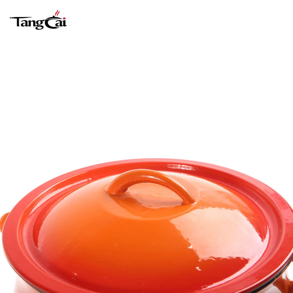 Pot &agrave; haricots en fonte &eacute;maill&eacute;e orange polyvalente de 5&nbsp;QT, batterie de cuisine antiadh&eacute;sive avec couvercle pour les t&acirc;ches quotidiennes en cuisine
