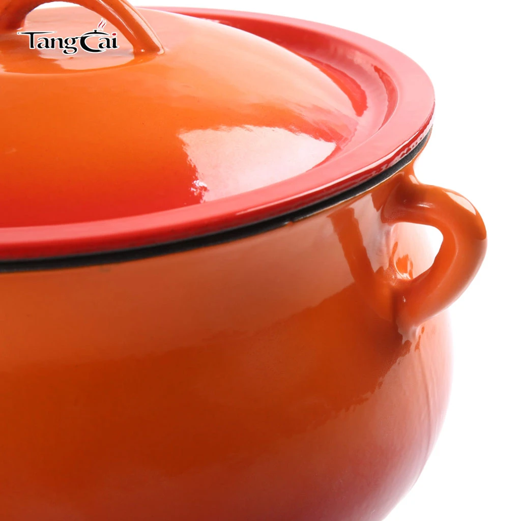 Pot &agrave; haricots en fonte &eacute;maill&eacute;e orange polyvalente de 5&nbsp;QT, batterie de cuisine antiadh&eacute;sive avec couvercle pour les t&acirc;ches quotidiennes en cuisine