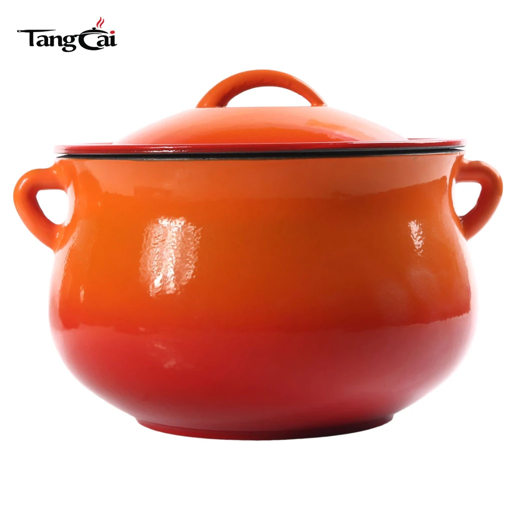 Pot &agrave; haricots en fonte &eacute;maill&eacute;e orange polyvalente de 5&nbsp;QT, batterie de cuisine antiadh&eacute;sive avec couvercle pour les t&acirc;ches quotidiennes en cuisine