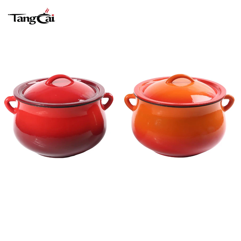 Pot &agrave; haricots en fonte &eacute;maill&eacute;e orange polyvalente de 5&nbsp;QT, batterie de cuisine antiadh&eacute;sive avec couvercle pour les t&acirc;ches quotidiennes en cuisine