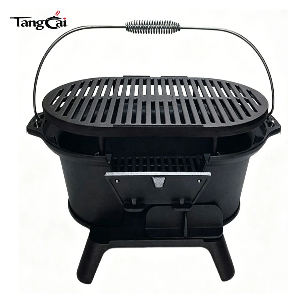 Source Factory Mini Camp Gear Petit barbecue portable au charbon de bois en fonte, r&eacute;chaud de camping id&eacute;al pour les pique-niques en int&eacute;rieur et en ext&eacute;rieur