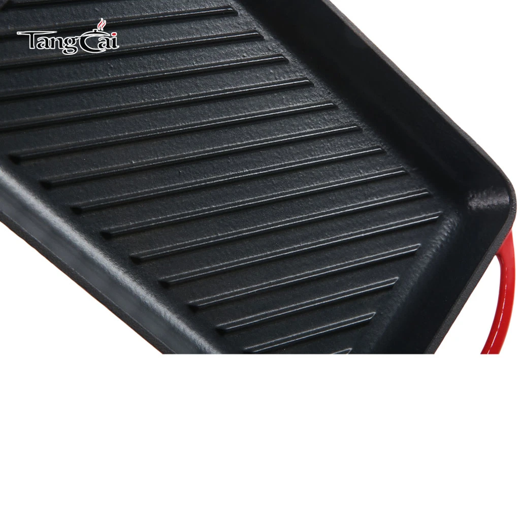 Plaque de cuisson classique pour cuisini&egrave;re &agrave; induction Plaque de cuisson pour barbecue &agrave; gaz en fonte &eacute;maill&eacute;e avec poign&eacute;es doubles D&eacute;lai de livraison rapide