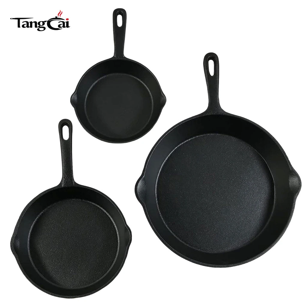 En gros en usine, 3&nbsp;pi&egrave;ces robustes en fonte non rev&ecirc;tue, ensemble de po&ecirc;les antiadh&eacute;sives originales en fer. Batterie de cuisine