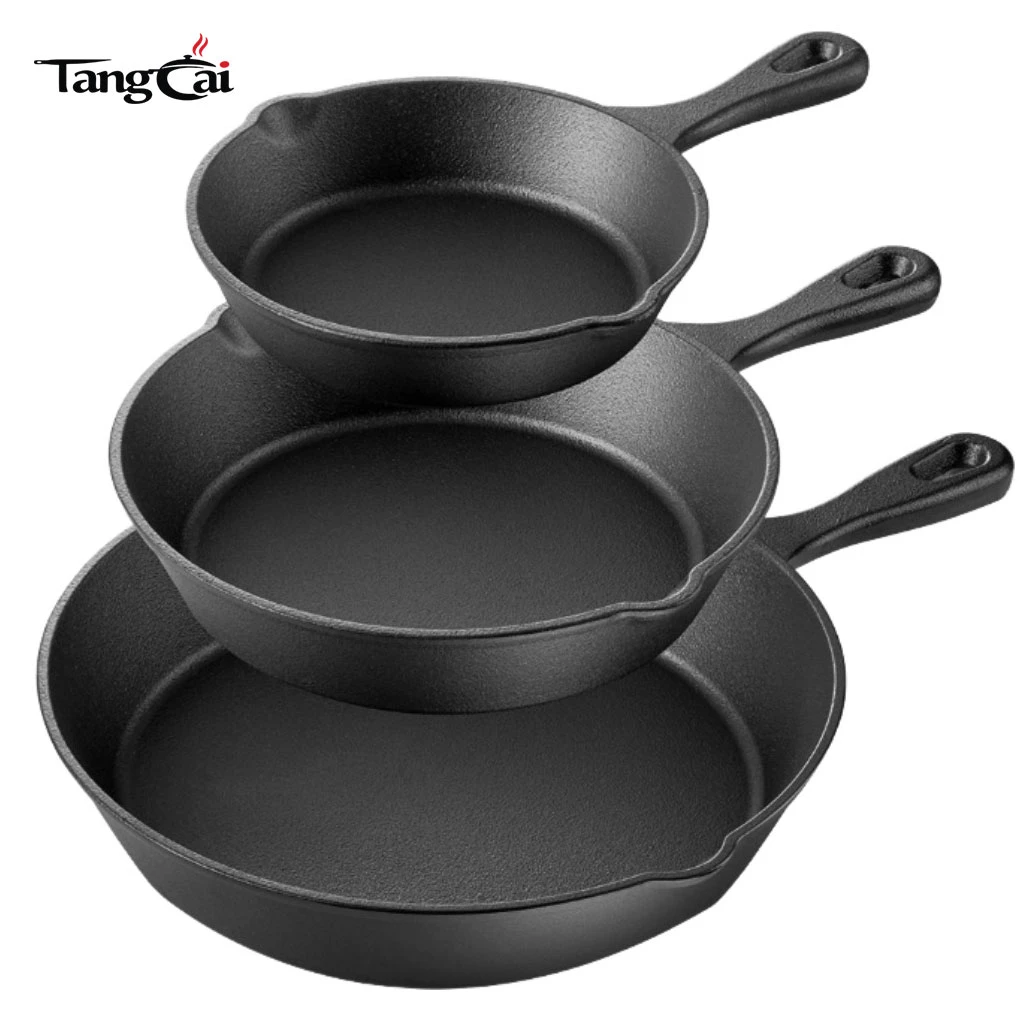 En gros en usine, 3&nbsp;pi&egrave;ces robustes en fonte non rev&ecirc;tue, ensemble de po&ecirc;les antiadh&eacute;sives originales en fer. Batterie de cuisine