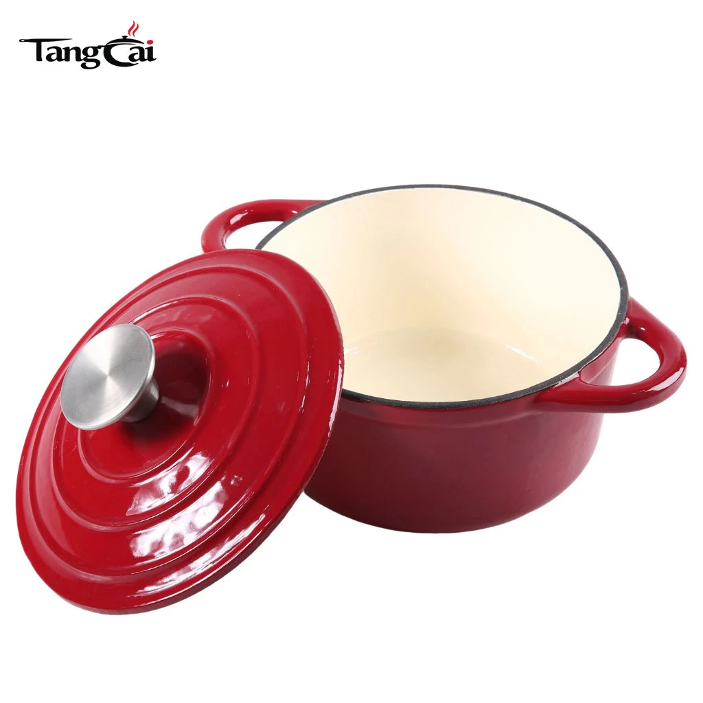 Four hollandaise en fonte &eacute;maill&eacute;e rouge, capacit&eacute; de 4,5&nbsp;L, marmite profonde pour braiser Rago&ucirc;t de r&ocirc;tissage