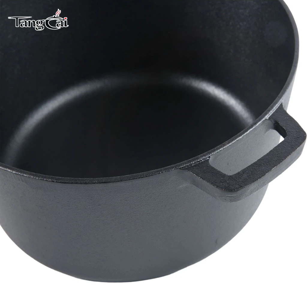 Batterie de cuisine en fonte 2-en-1 pr&eacute;-assaisonn&eacute;e en fonte double au design tendance - Cuiseur combin&eacute;e casserole et po&ecirc;le allant au four