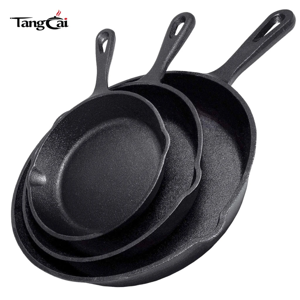 En gros en usine, 3&nbsp;pi&egrave;ces robustes en fonte non rev&ecirc;tue, ensemble de po&ecirc;les antiadh&eacute;sives originales en fer. Batterie de cuisine