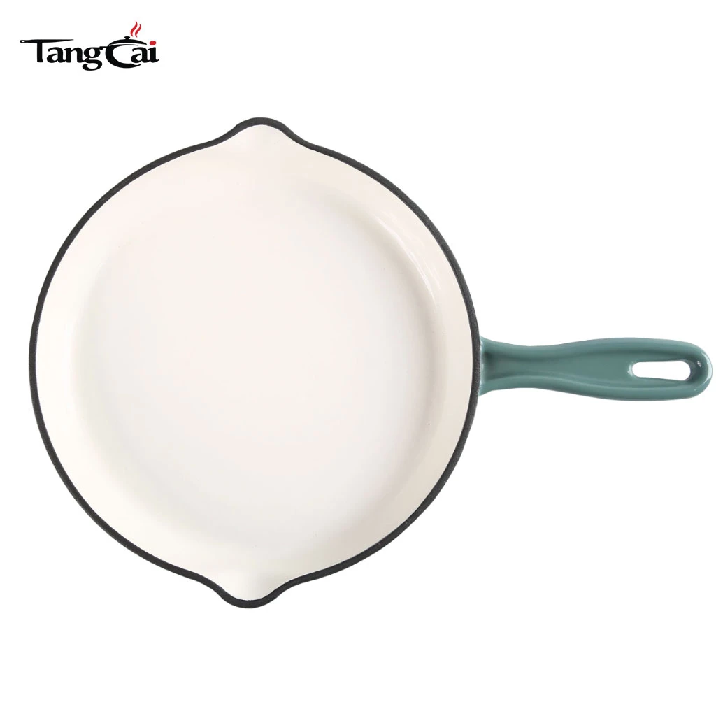 Vente directe d'usine 10&nbsp;pouces 26&nbsp;cm Po&ecirc;le ronde en fonte &eacute;maill&eacute;e de couleur bleu sarcelle pour les marques et les d&eacute;taillants