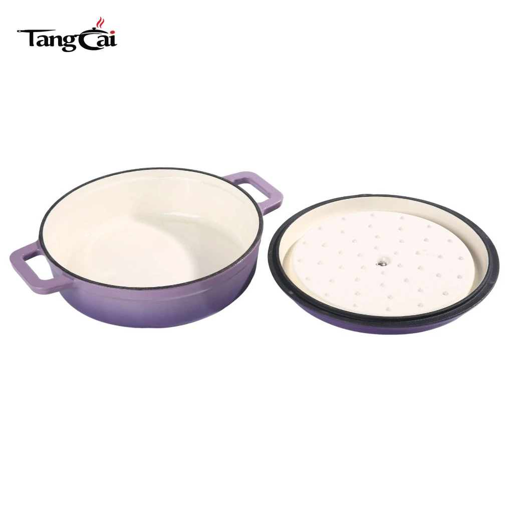 Mini cocotte en fonte &eacute;maill&eacute;e peu profonde violette de 3,5 QT, petite cocotte individuelle Marmite, batterie de cuisine pour fruits de mer en portion individuelle