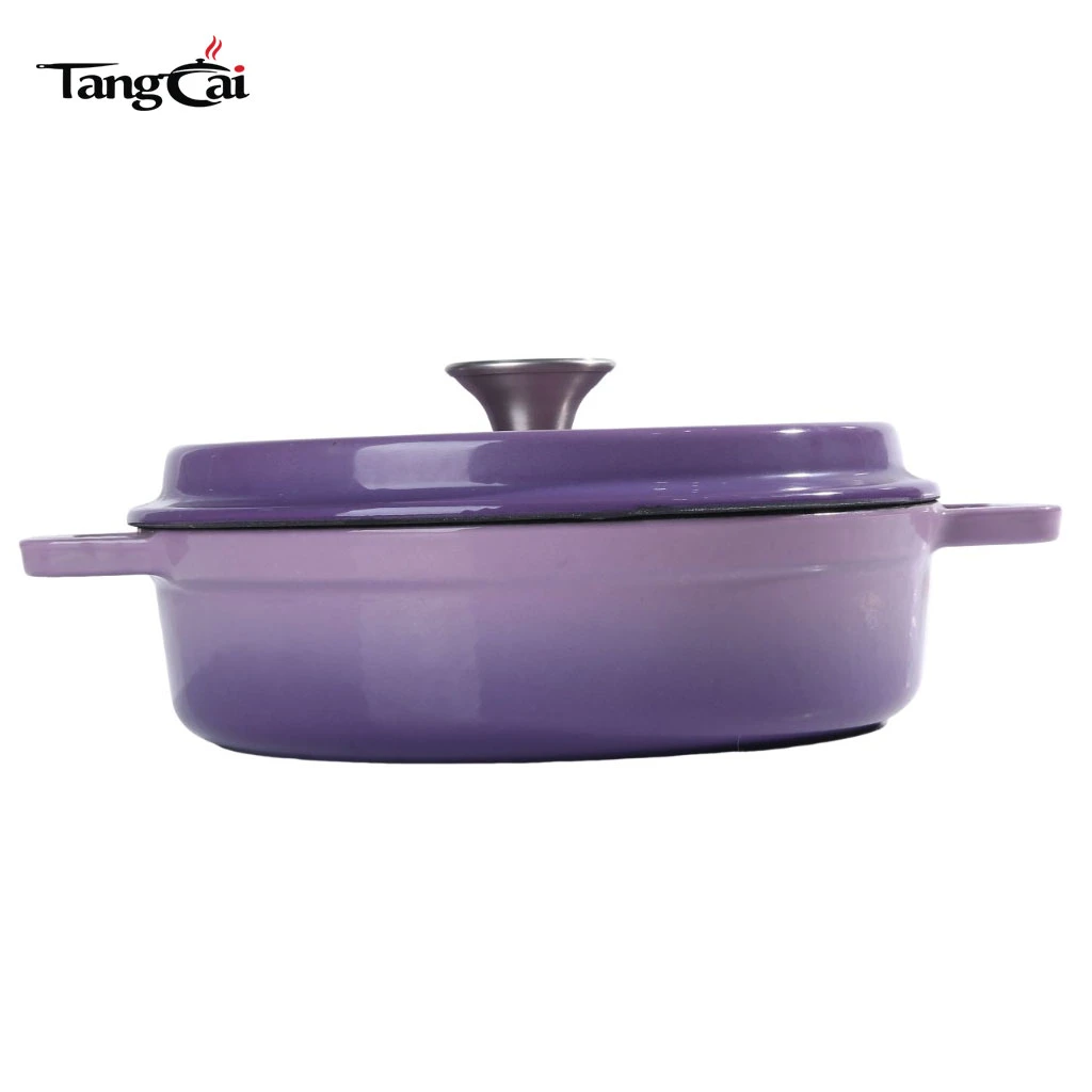 Mini cocotte en fonte &eacute;maill&eacute;e peu profonde violette de 3,5 QT, petite cocotte individuelle Marmite, batterie de cuisine pour fruits de mer en portion individuelle