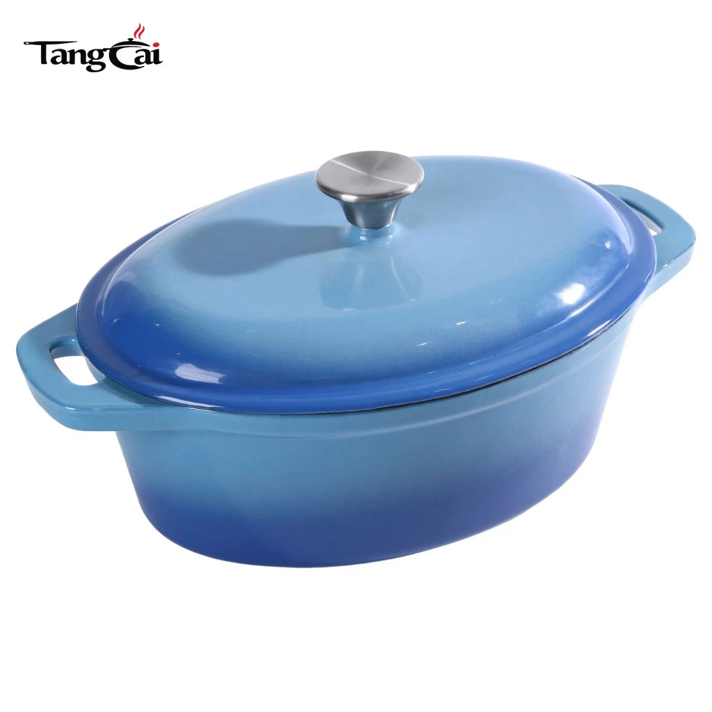 Four hollandais en fonte &eacute;maill&eacute;e de grande capacit&eacute; de forme ovale avec couvercle, cocotte de grande taille pour mijoter lentement