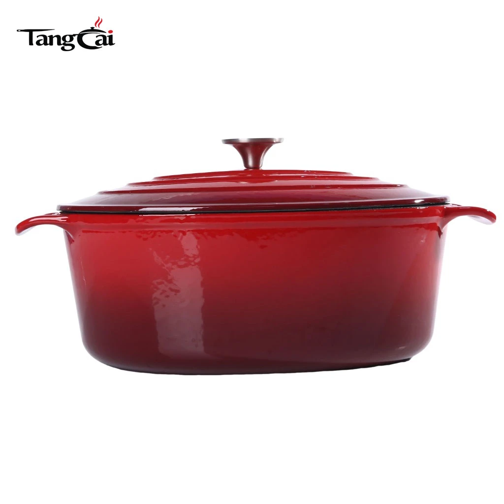 Grande batterie de cuisine tout-en-un ovale 6,5&nbsp;QT en fonte &eacute;maill&eacute;e, marmite familiale