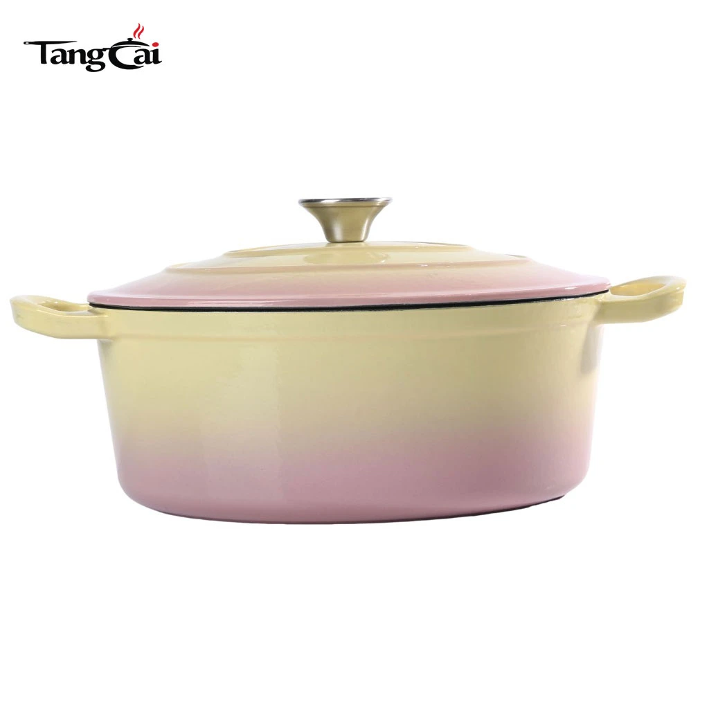 Ustensile de cuisine tout-en-un, faitout ovale en fonte &eacute;maill&eacute;e de 6,5 QT&nbsp;-&nbsp;grande marmite ovale avec couvercle pour la cuisine et la restauration &agrave; domicile