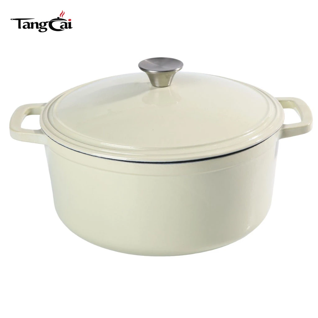 Fouti&egrave;re hollandaise ronde minimaliste en fonte &eacute;maill&eacute;e blanc cr&egrave;me de 5,5&nbsp;quarts Four
