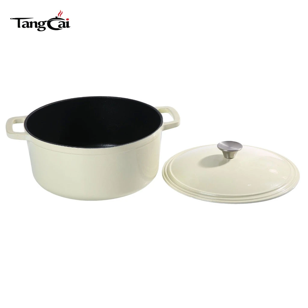 Fouti&egrave;re hollandaise ronde minimaliste en fonte &eacute;maill&eacute;e blanc cr&egrave;me de 5,5&nbsp;quarts Four
