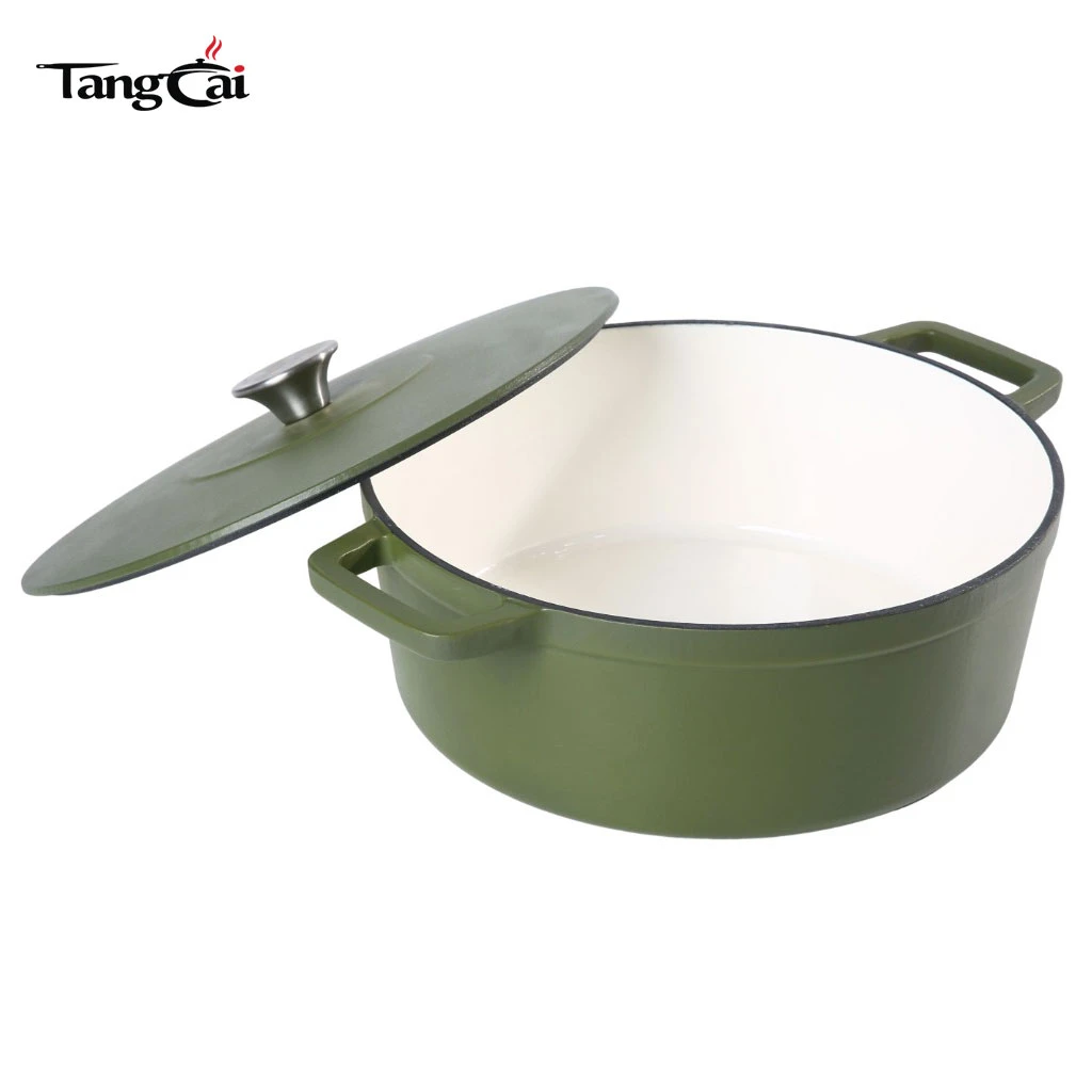 Four hollandaise en fonte &eacute;maill&eacute;e vert fonc&eacute; mat personnalis&eacute; de 6,5&nbsp;QT avec couvercle plat