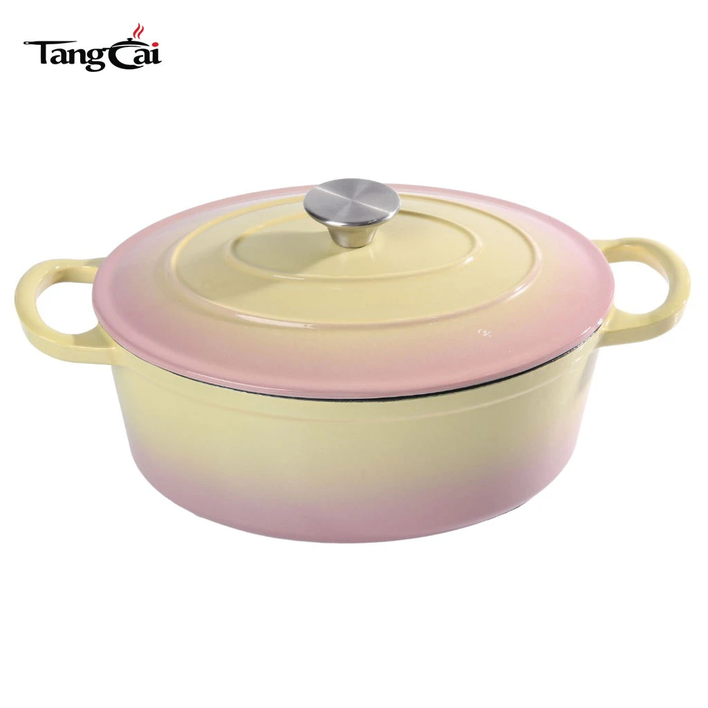 Ustensile de cuisine tout-en-un, faitout ovale en fonte &eacute;maill&eacute;e de 6,5 QT&nbsp;-&nbsp;grande marmite ovale avec couvercle pour la cuisine et la restauration &agrave; domicile