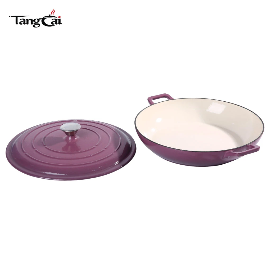 Four hollandaise peu profonde en fonte &eacute;maill&eacute;e violet raisin, cocotte polyvalente pour fruits de mer de 3,8&nbsp;QT