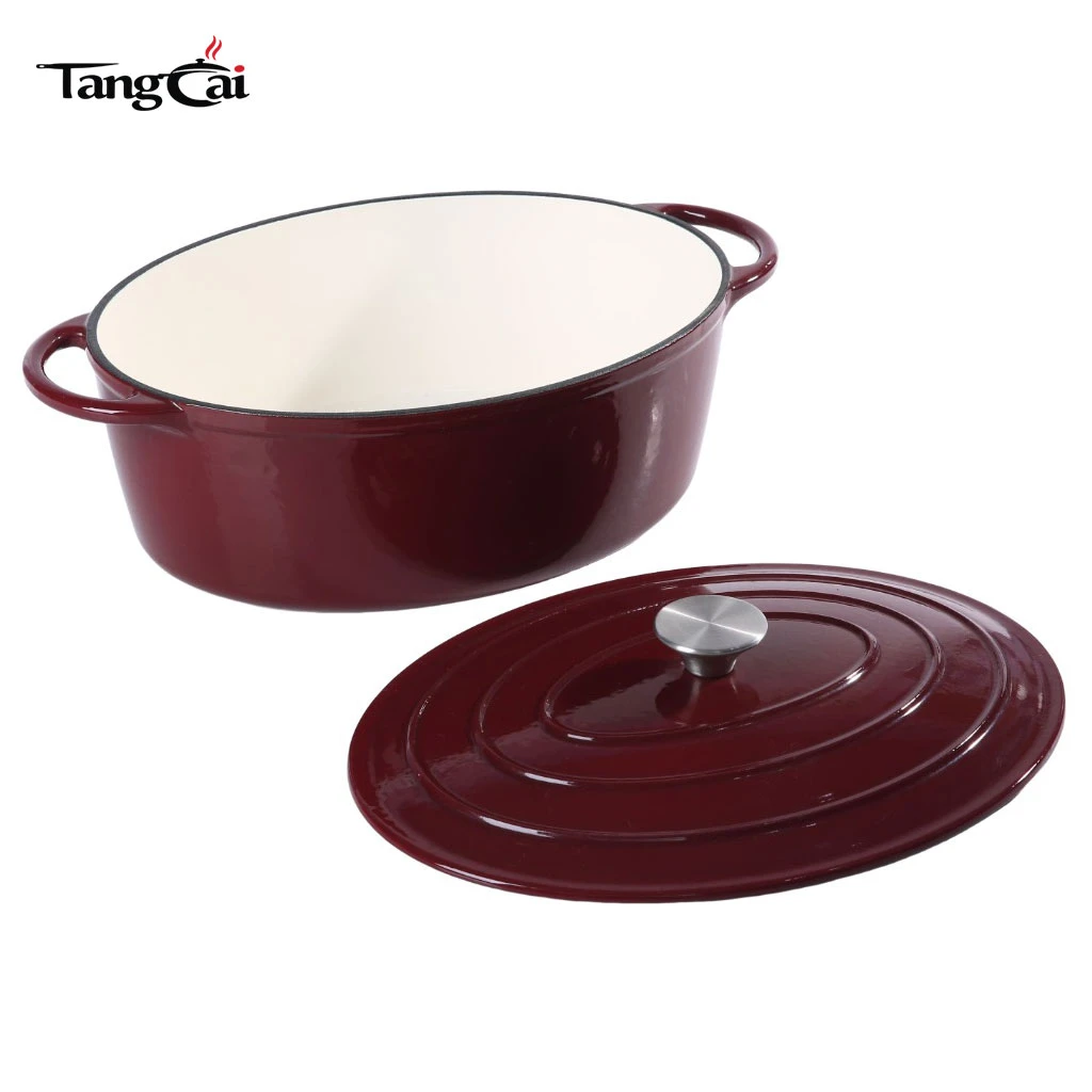 Grand faitout ovale en fonte &eacute;maill&eacute;e de 7&nbsp;litres, cocotte familiale avec poign&eacute;es incurv&eacute;es, ustensiles de cuisine multi-usages utilisables sur toutes les cuisini&egrave;res