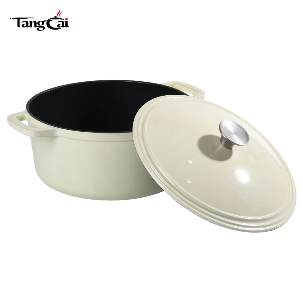 Fouti&egrave;re hollandaise ronde minimaliste en fonte &eacute;maill&eacute;e blanc cr&egrave;me de 5,5&nbsp;quarts Four