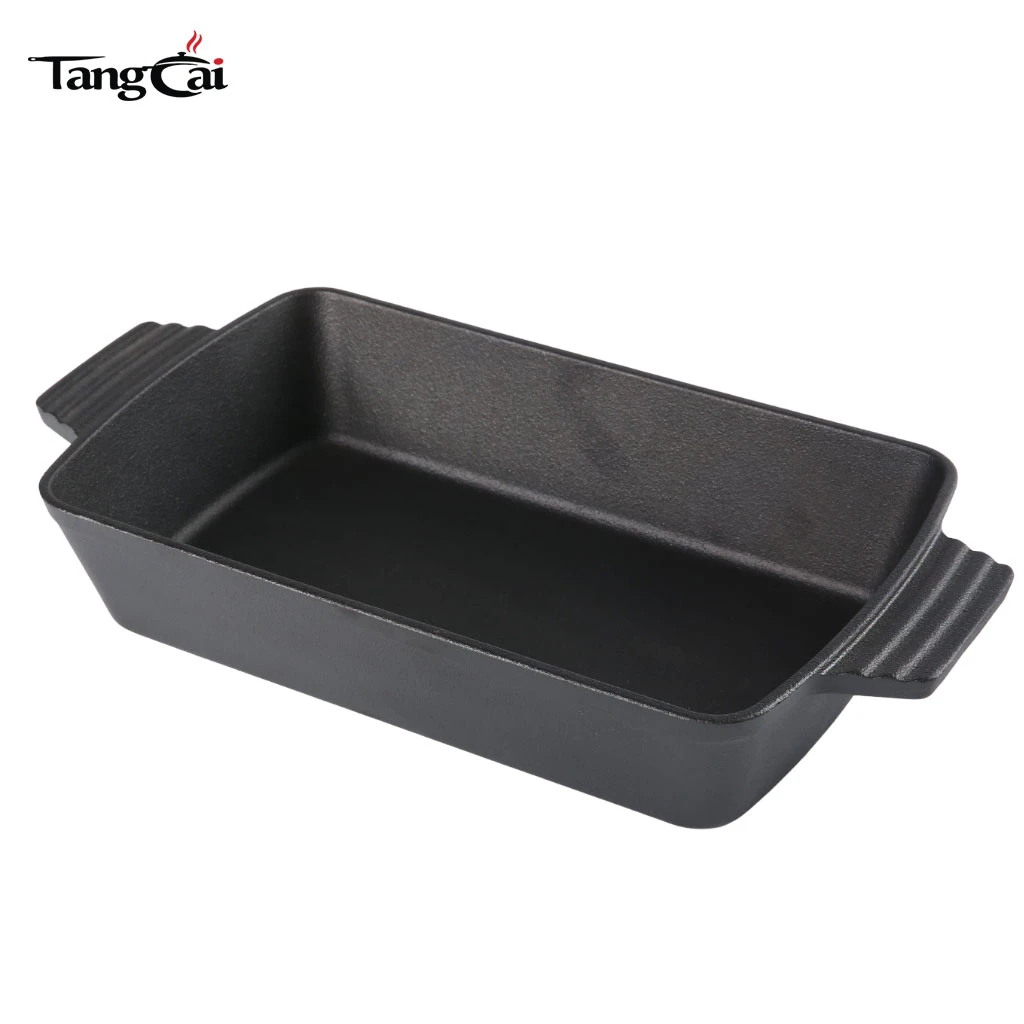 R&ocirc;tissoire en fonte pr&eacute;-assaisonn&eacute;e, plat de cuisson profond rectangulaire pour Casserole, focaccia, lasagne