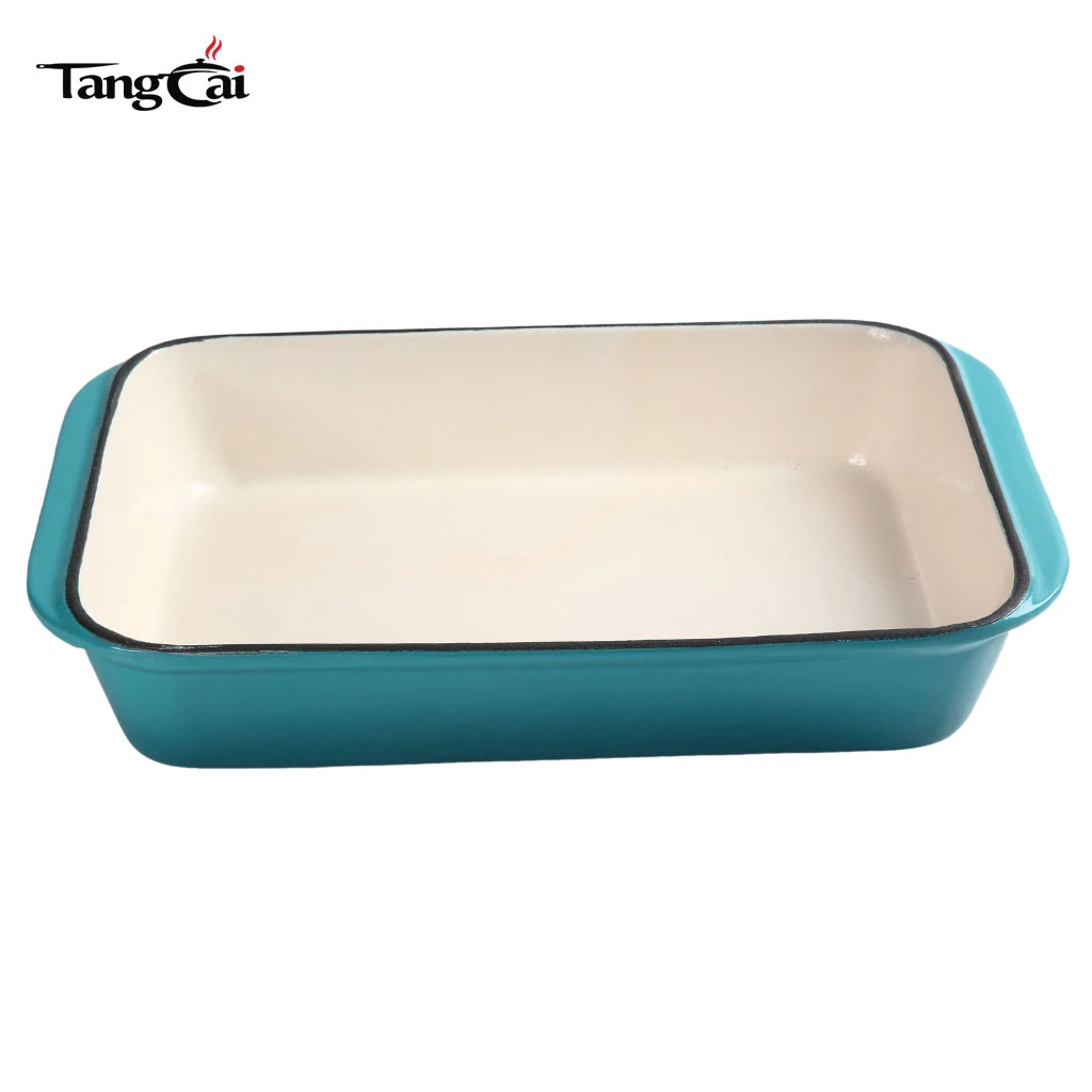 R&ocirc;tissoire en fonte &eacute;maill&eacute;e couleur sarcelle personnalis&eacute;e - Cocotte rectangulaire pour fruits de mer