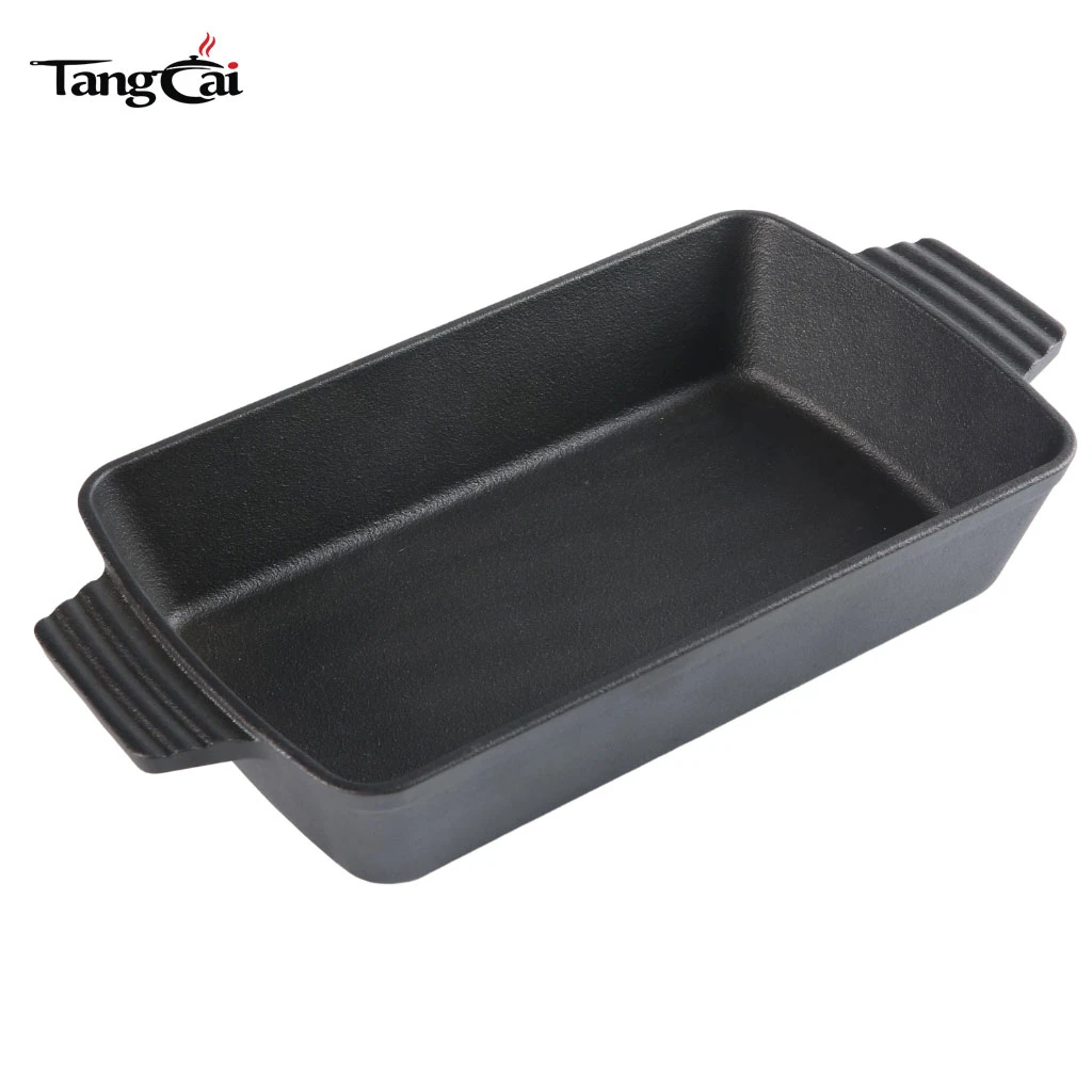 R&ocirc;tissoire en fonte pr&eacute;-assaisonn&eacute;e, plat de cuisson profond rectangulaire pour Casserole, focaccia, lasagne