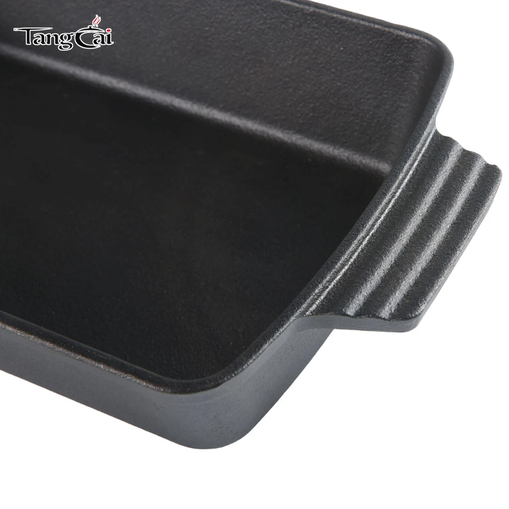R&ocirc;tissoire en fonte pr&eacute;-assaisonn&eacute;e, plat de cuisson profond rectangulaire pour Casserole, focaccia, lasagne