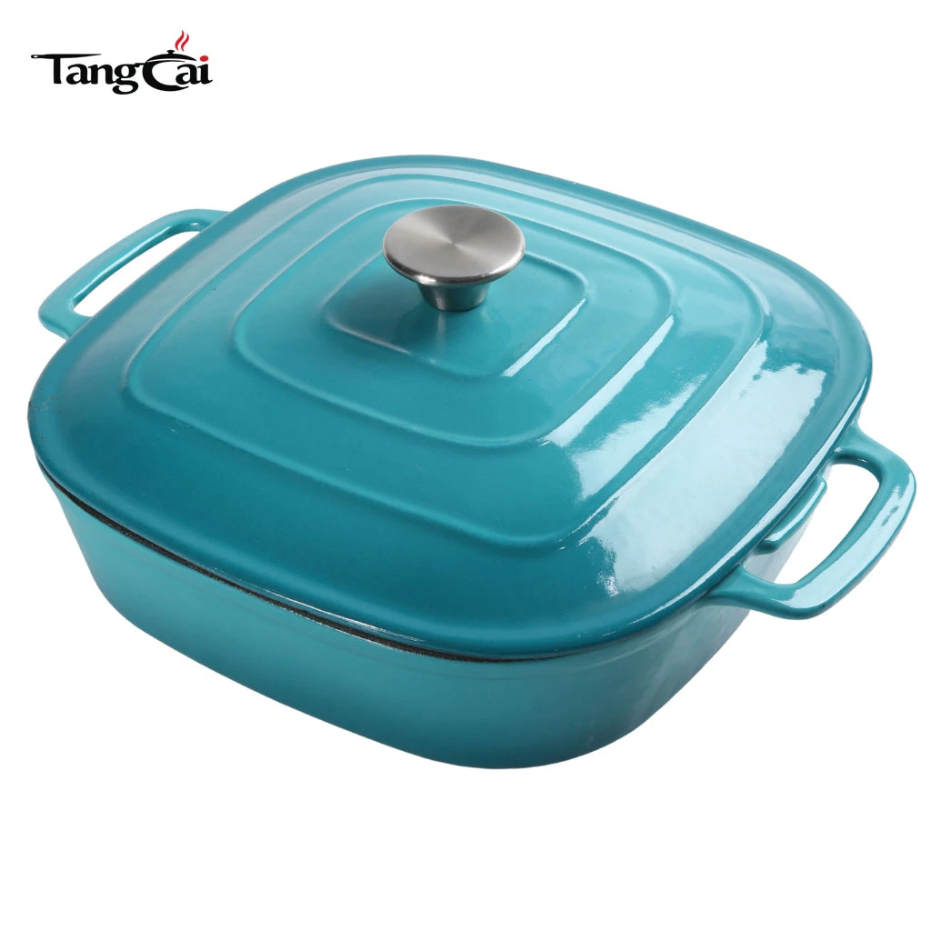 Fabricant d'ustensiles de cuisine OEM Four hollandais en fonte &eacute;maill&eacute;e de forme carr&eacute;e personnalis&eacute;e avec Couvercle pour la cuisson, le braisage, le rago&ucirc;t et le r&ocirc;tissage