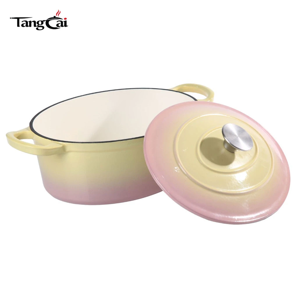 Ustensile de cuisine tout-en-un, faitout ovale en fonte &eacute;maill&eacute;e de 6,5 QT&nbsp;-&nbsp;grande marmite ovale avec couvercle pour la cuisine et la restauration &agrave; domicile