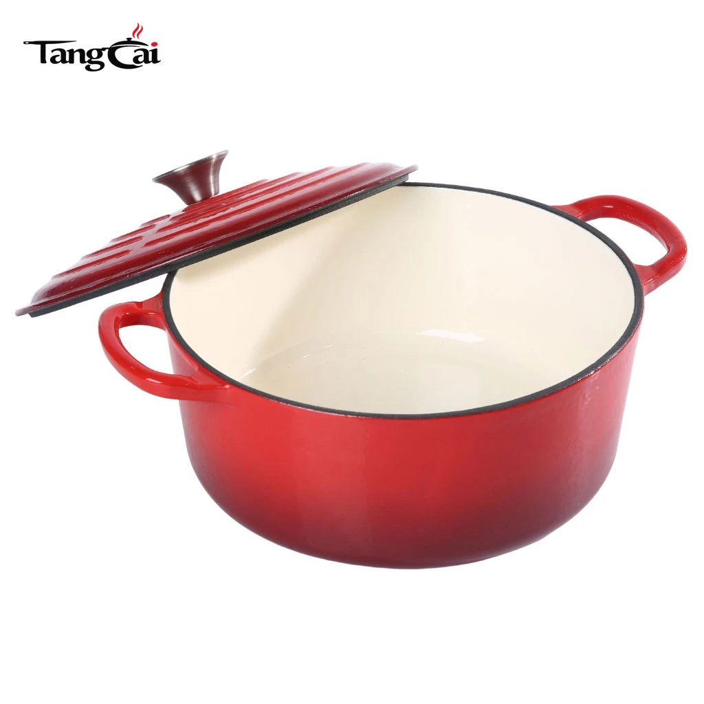 Four hollandais rond signature en fonte &eacute;maill&eacute;e rouge d&eacute;grad&eacute; de style Le Creuset personnalis&eacute; de 5,5 QT
