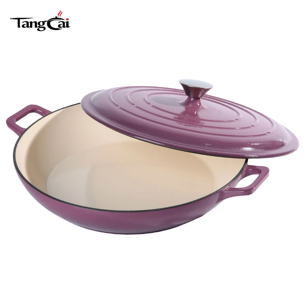 Four hollandaise peu profonde en fonte &eacute;maill&eacute;e violet raisin, cocotte polyvalente pour fruits de mer de 3,8&nbsp;QT