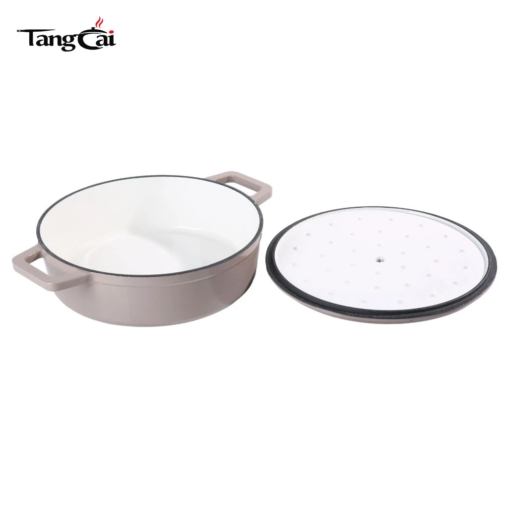 Vente en gros de petite cocotte en fonte &eacute;maill&eacute;e, mini Casserole de fruits de mer avec couvercle plat