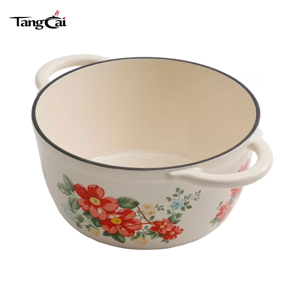 Four hollandaise en fonte &eacute;maill&eacute;e rouge vintage avec couvercle, cocotte compatible induction pour braiser, rago&ucirc;t et cuisson au levain
