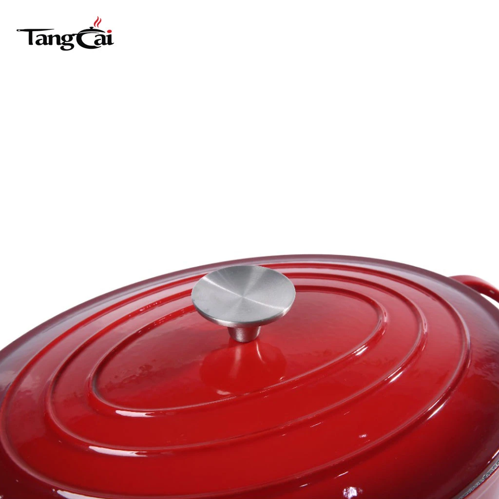 Grande batterie de cuisine tout-en-un ovale 6,5&nbsp;QT en fonte &eacute;maill&eacute;e, marmite familiale