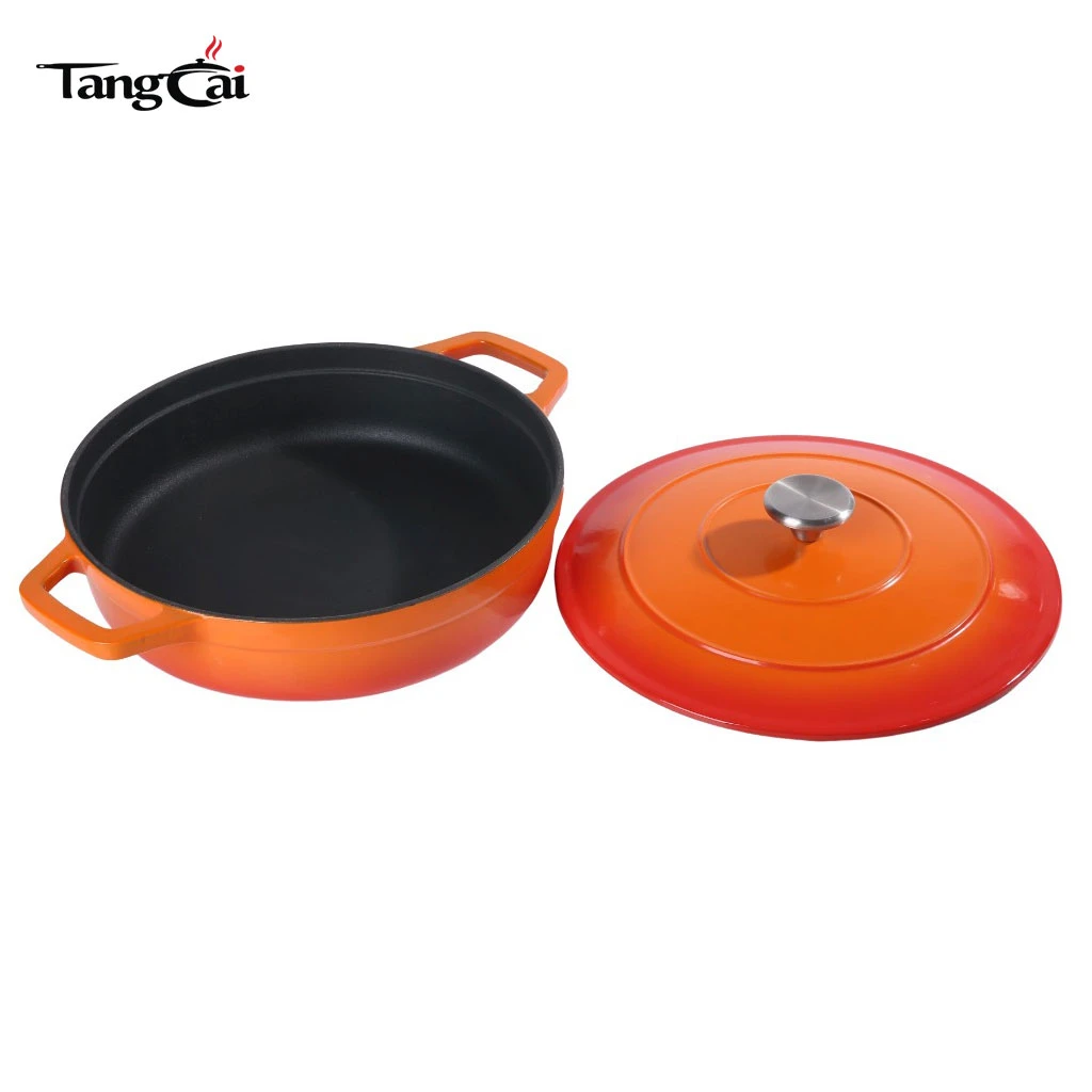 Brassi&egrave;re moderne en fonte &eacute;maill&eacute;e de 5&nbsp;litres, hollandaise peu profonde Four avec couvercle, cocotte &agrave; fruits de mer &agrave; corps large