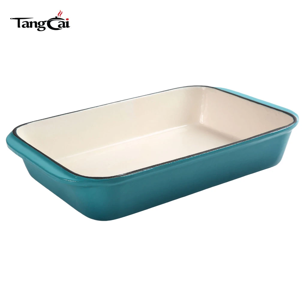 R&ocirc;tissoire en fonte &eacute;maill&eacute;e couleur sarcelle personnalis&eacute;e - Cocotte rectangulaire pour fruits de mer