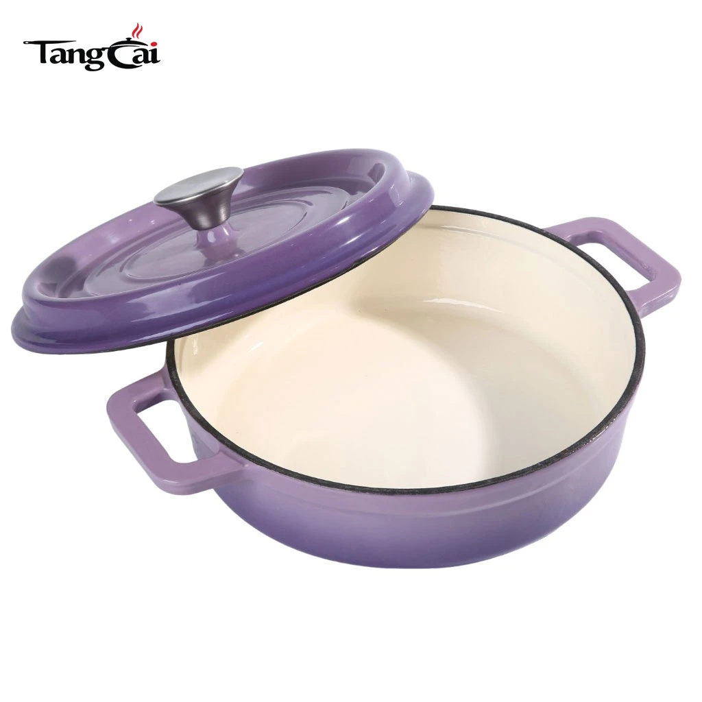 Mini cocotte en fonte &eacute;maill&eacute;e peu profonde violette de 3,5 QT, petite cocotte individuelle Marmite, batterie de cuisine pour fruits de mer en portion individuelle
