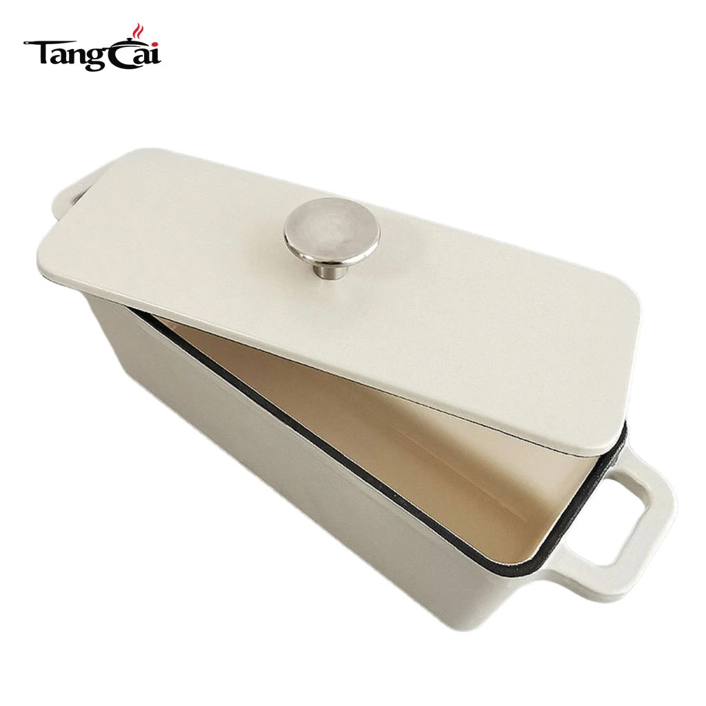 Moule &agrave; pain rectangulaire en fonte &eacute;maill&eacute;e personnalis&eacute;e avec couvercle, moule &agrave; pain de viande polyvalent, four &agrave; pain certifi&eacute; FDA LFGB