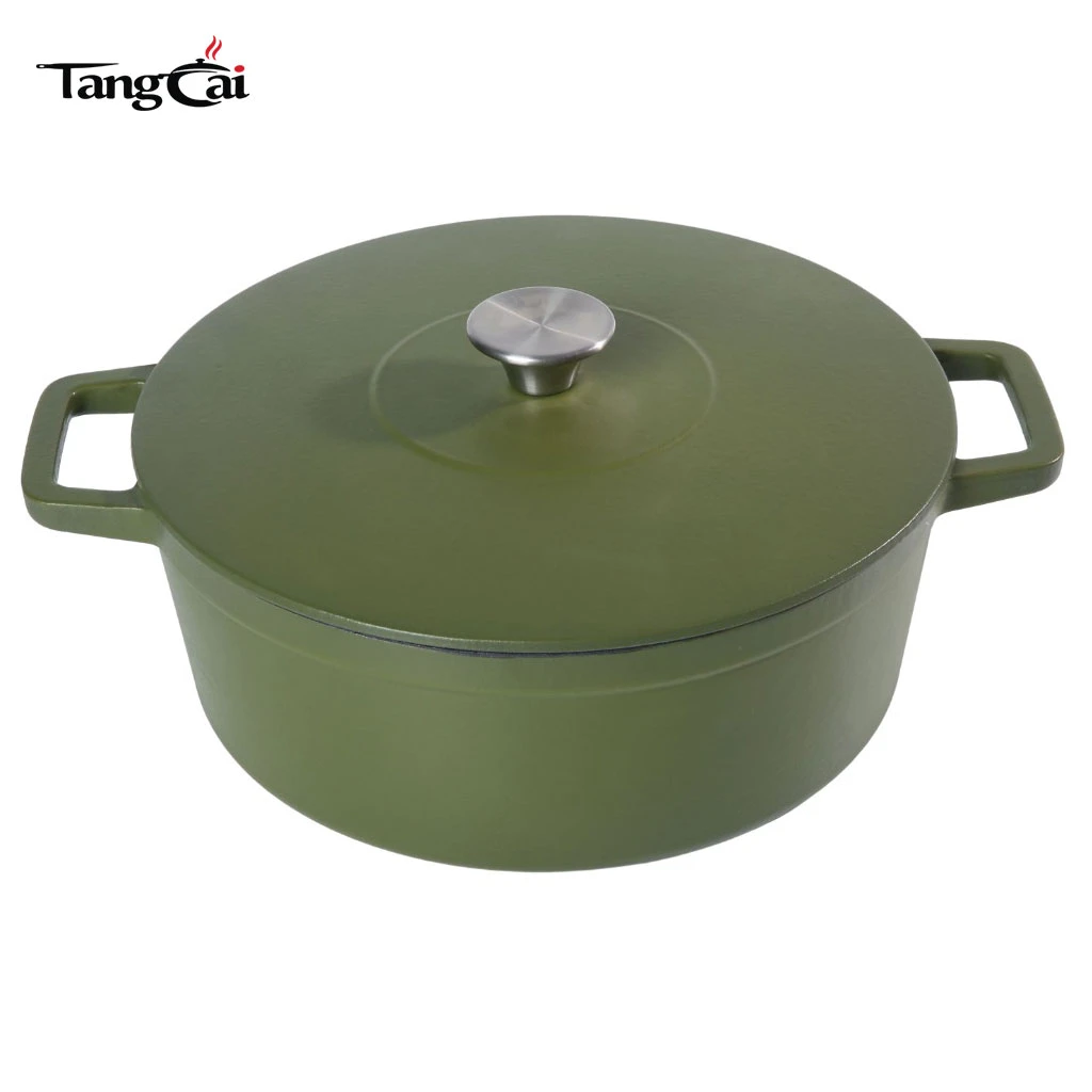 Four hollandaise en fonte &eacute;maill&eacute;e vert fonc&eacute; mat personnalis&eacute; de 6,5&nbsp;QT avec couvercle plat