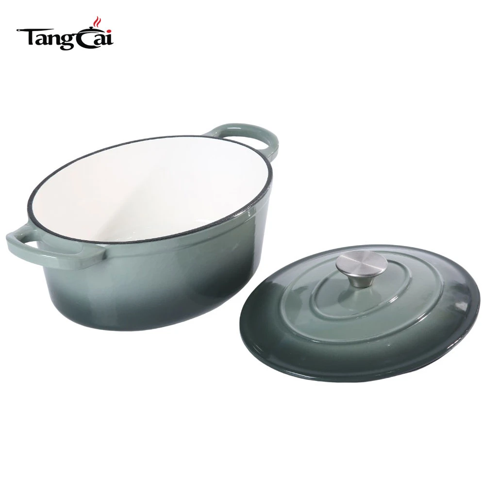 Four hollandaise en fonte &eacute;maill&eacute;e ovale de grande capacit&eacute; de 6,5 QT, marmite robuste de grande taille pour la cuisine familiale