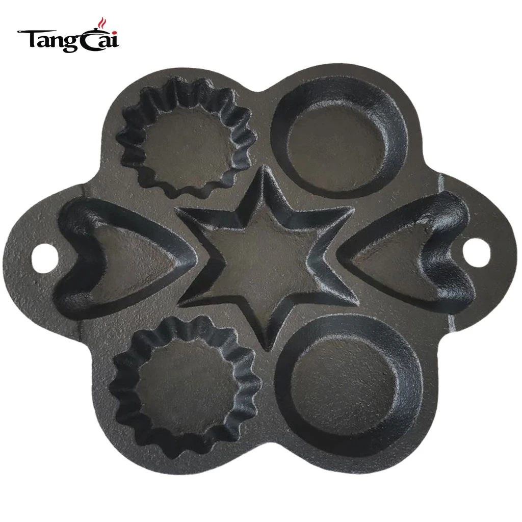 Personnalis&eacute; Moule de cuisson multiforme en fonte, moule pr&eacute;-assaisonn&eacute; de 6 tasses avec &eacute;toile, c&oelig;ur et puits ronds pour muffins, biscuits et cr&ecirc;pes