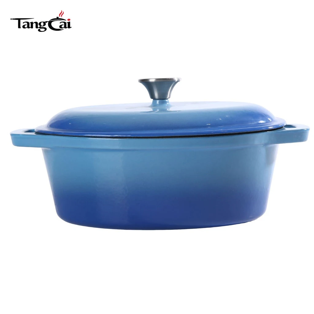 Four hollandais en fonte &eacute;maill&eacute;e de grande capacit&eacute; de forme ovale avec couvercle, cocotte de grande taille pour mijoter lentement