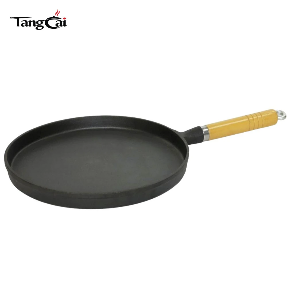 Po&ecirc;le &agrave; frire en fonte Plaque plate antiadh&eacute;sive de 10&nbsp;pouces pour cr&ecirc;pes avec manche en bois
