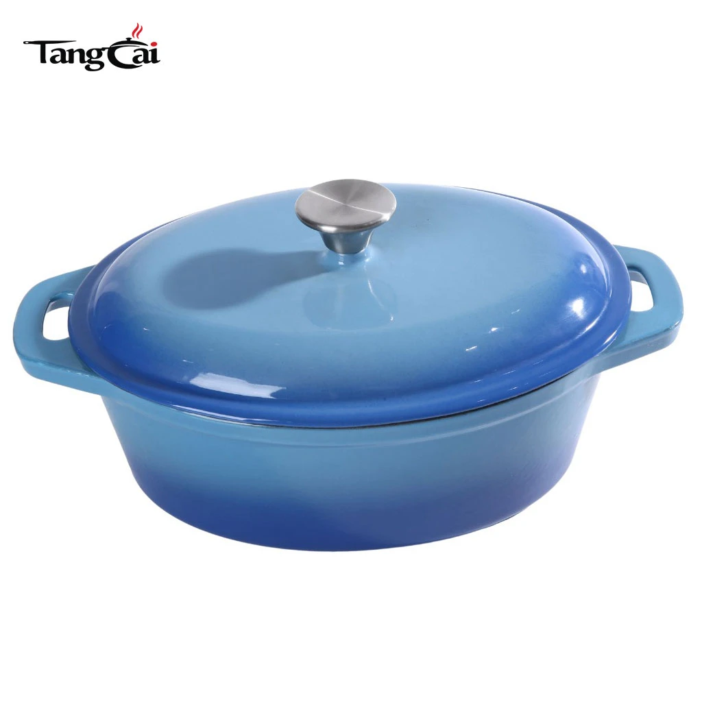 Four hollandais en fonte &eacute;maill&eacute;e de grande capacit&eacute; de forme ovale avec couvercle, cocotte de grande taille pour mijoter lentement