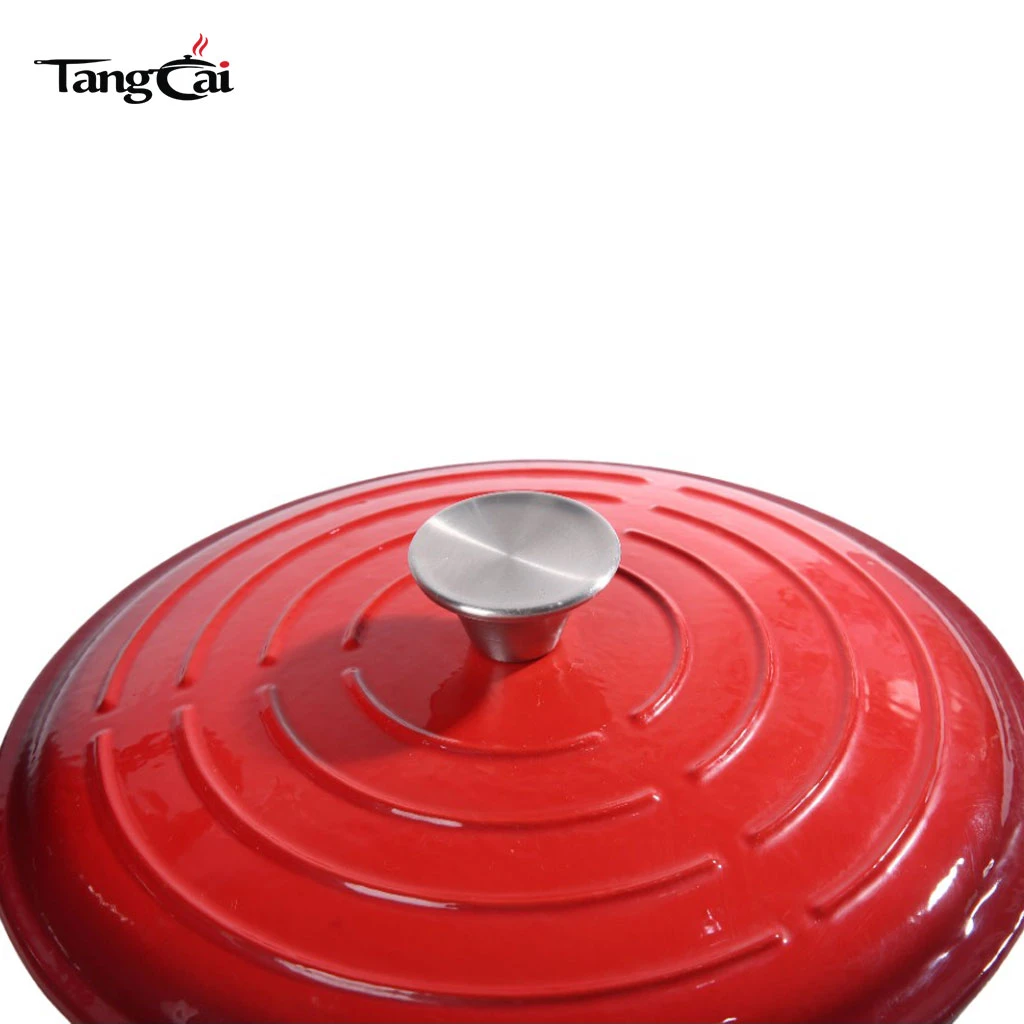 Four hollandais rond signature en fonte &eacute;maill&eacute;e rouge d&eacute;grad&eacute; de style Le Creuset personnalis&eacute; de 5,5 QT
