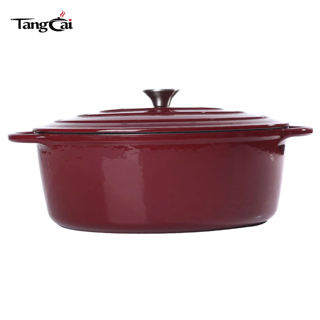 Grand faitout ovale en fonte &eacute;maill&eacute;e de 7&nbsp;litres, cocotte familiale avec poign&eacute;es incurv&eacute;es, ustensiles de cuisine multi-usages utilisables sur toutes les cuisini&egrave;res