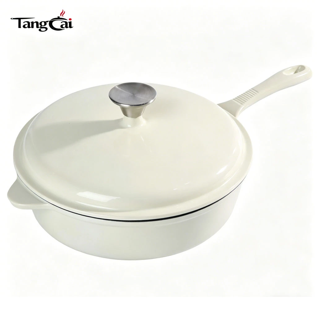 Casserole en fonte &eacute;maill&eacute;e blanc cr&egrave;me OEM | Grande po&ecirc;le &agrave; frire polyvalente